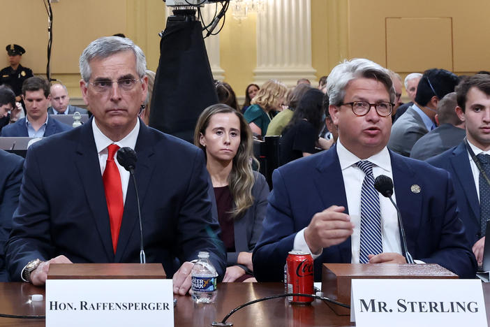 Georgia Secretary of State Brad Raffensperger and Georgia elections official Gabriel Sterling testify during a hearing held by the select committee to investigate the Jan. 6 Capitol attack on Tuesday in Washington.