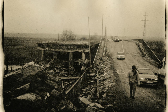 A bridge in Irpin, Ukraine, in April.