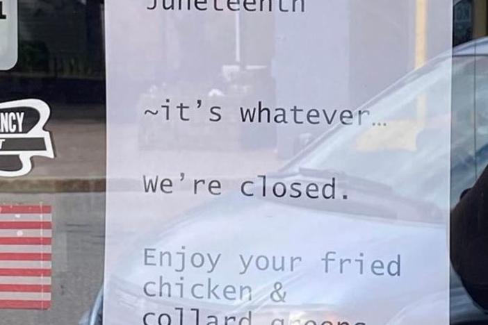 Residents in Millinocket, Maine, say they are outraged after an insurance agency displayed a racist sign remarking on the new Juneteenth federal holiday.