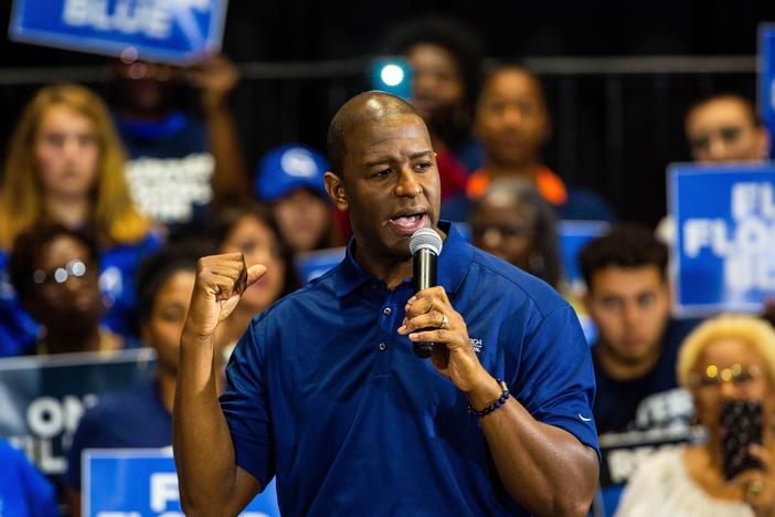 Former Florida gubernatorial candidate Andrew Gillum addresses the audience during an event in 2019 in Miami Gardens. Gillum, a Democrat, was indicted Wednesday by a federal grand jury alleging he sought campaign donations and funneled a portion of them back to him through third parties.
