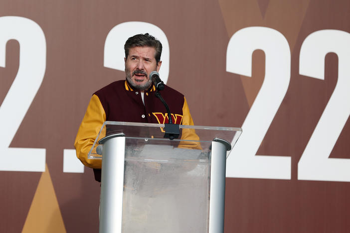 Washington Commanders owner Daniel Snyder, seen here during the announcement of the team's name change, did not appear before during a hearing before the House Committee on Oversight and Reform on Wednesday.