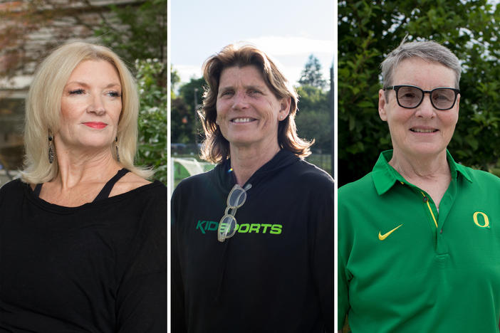 Jody Runge (left), Bev Smith, Peg Rees and Becky Sisley are four women who fought to make college sports change at the University of Oregon after Title IX banned discrimination based on sex in educational institutions fifty years ago.