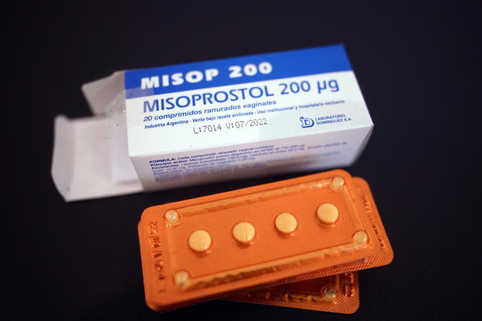 The drug misoprostol sits on a gynecological table at Casa Fusa, a health center in Buenos Aires, Argentina, Friday, Jan. 22, 2021.