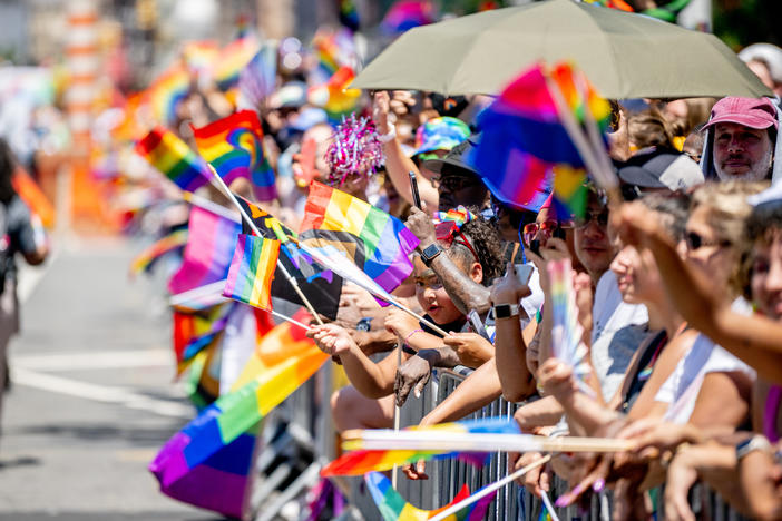 People attend the 2022 New York City Pride Parade.