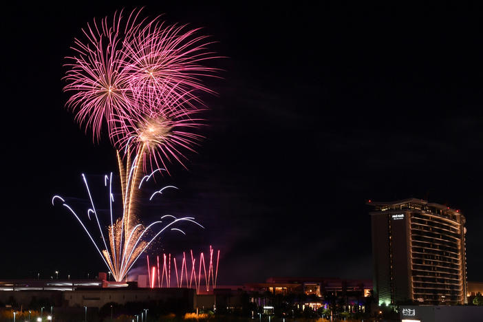 Fireworks explode during a show in Las Vegas on July 4, 2020.