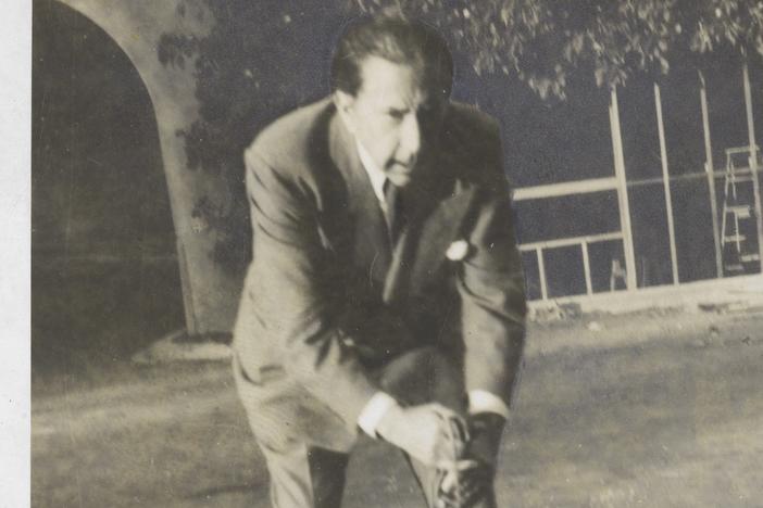J. Paul Getty with his pet lion, Teresa