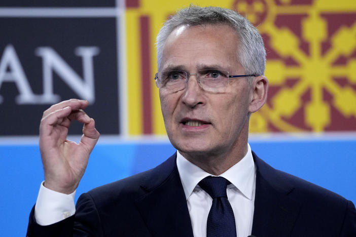 NATO Secretary General Jens Stoltenberg speaks during a media conference at the end of a NATO summit in Madrid, Spain on Thursday, June 30, 2022.
