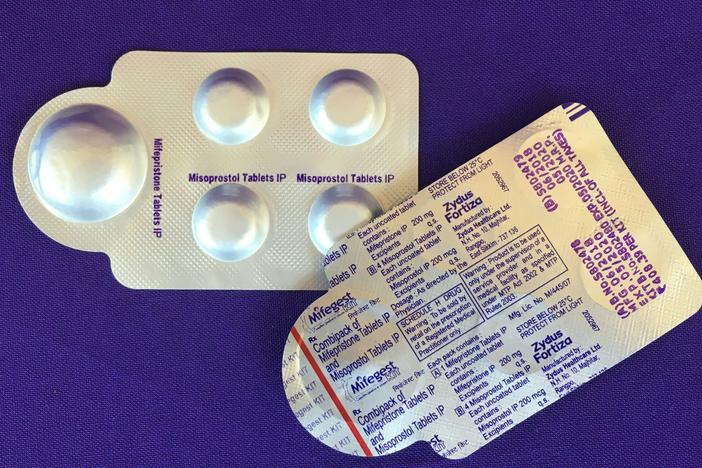 Plan C shows a combination pack of mifepristone and misoprostol tablets, two medicines used together, also called the abortion pill.