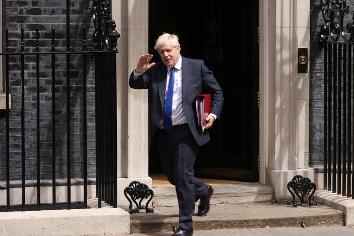 Boris Johnson leaves 10 Downing St. to face questions in the House of Commons in London on Wednesday.