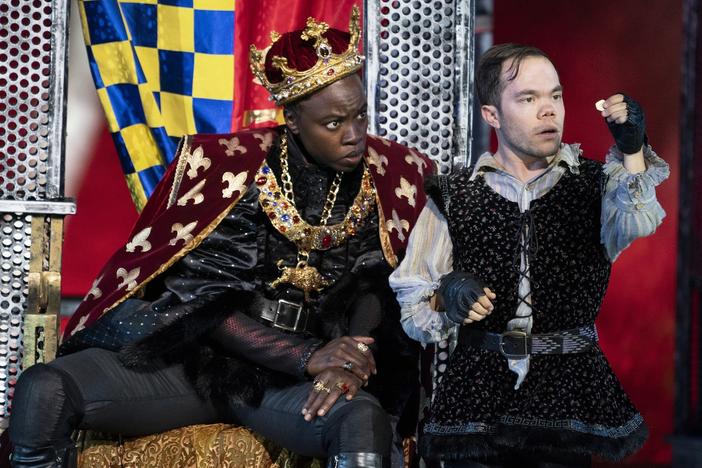 Danai Gurira and Matthew August Jeffers in the Free Shakespeare in the Park production of Richard III.
