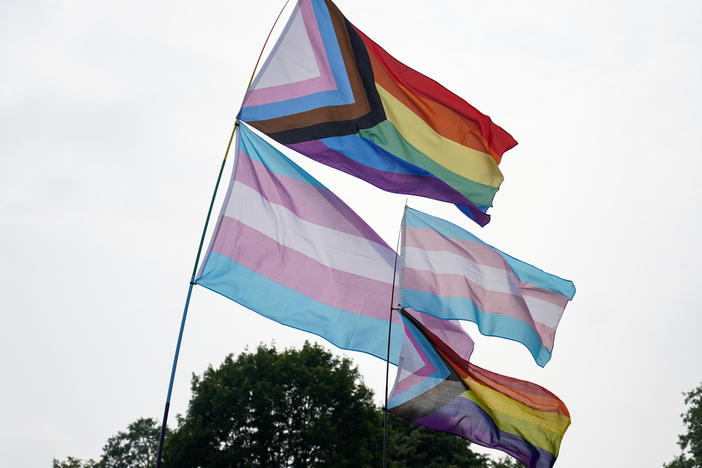 LGBTQ flags fly in London's Hyde Park on July 24, 2021.
