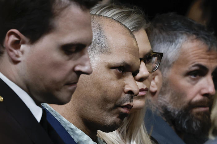 From left, Washington Metropolitan Police Department officer Daniel Hodges, Capitol Police Sgt. Aquilino Gonell, and former Washington Metropolitan Police officer Michael Fanone, who all defended the U.S. Capitol on Jan. 6, 2021, listen during the seventh public hearing investigating the attack.