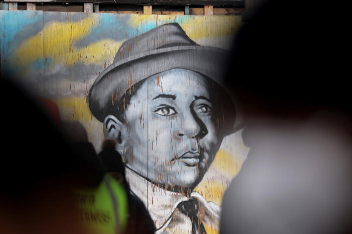 A mural featuring a portrait of civil rights icon Emmett Till in Chicago.