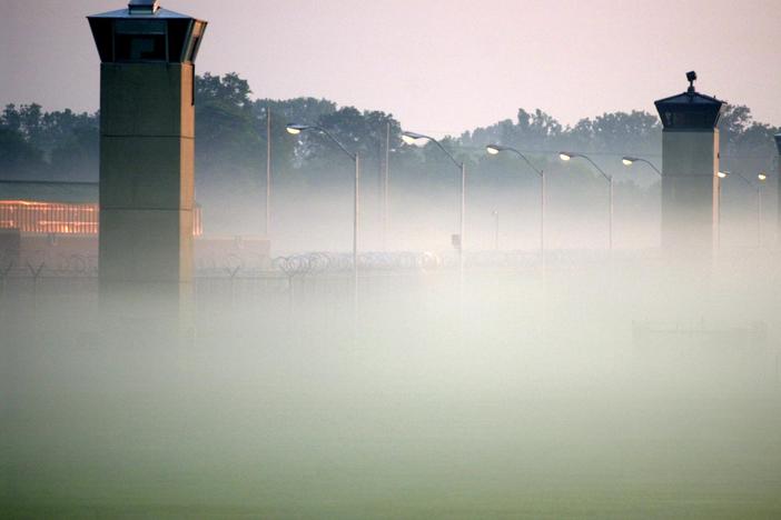 Guard towers surround the federal prison in Terre Haute, Ind., where the federal death row is located.