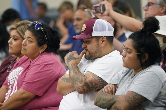 Family of shooting victims listen to the Texas House investigative committee release its full report on the shootings at Robb Elementary School, Sunday, July 17, 2022, in Uvalde, Texas.