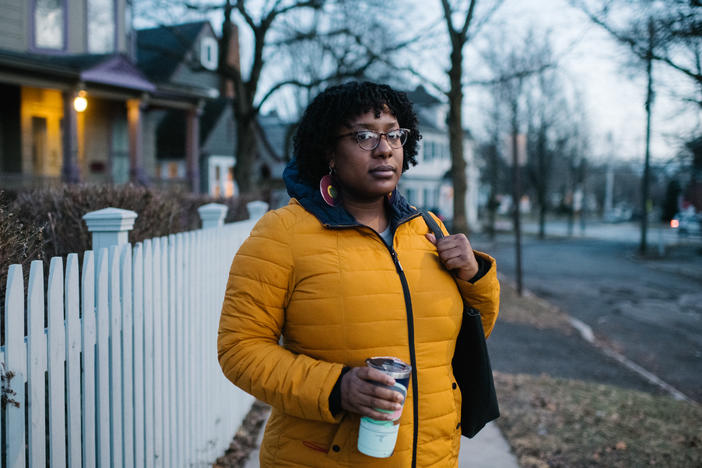 SeQuoia Kemp advocates for change in maternal care through her work in Syracuse, New York. "We need a radical change in maternity care," Kemp says. "We need help from midwives and OBs who understand that birth is not just physical — it's also psychological — and we need to make sure everybody in the room is ok." Here, she leaves a client's home in Syracuse after a prenatal consultation.
