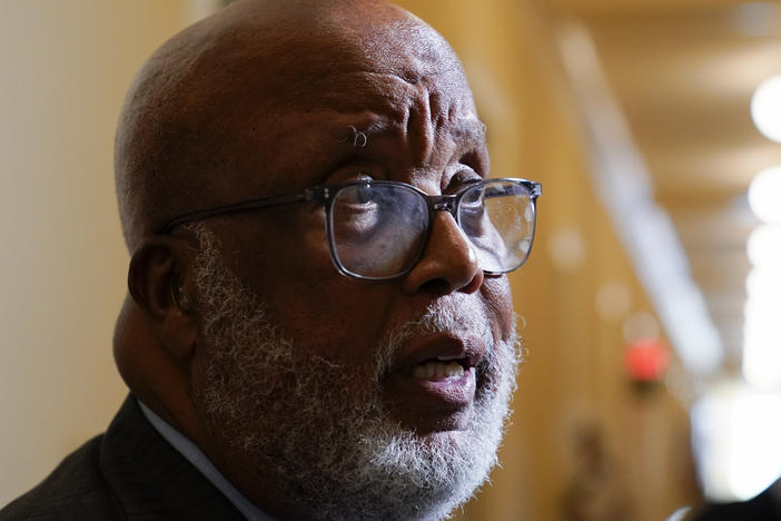 Chairman Bennie Thompson, D-Miss., speaks to members of the media after the House select committee investigating the Jan. 6 attack on the U.S. Capitol held a hearing on June 28.