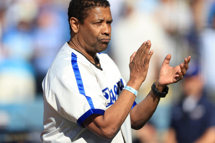 Denzel Washington leads a tribute to Jackie Robinson before the 92nd MLB All-Star Game at Dodger Stadium in Los Angeles.
