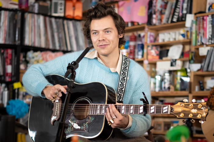 Harry Styles performs at a Tiny Desk Concert in 2020. He'll soon be the subject of a course at Texas State University.
