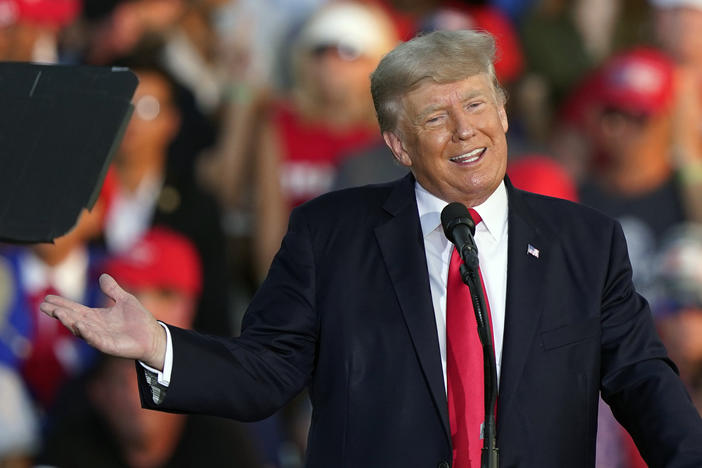 Former President Donald Trump speaks at a rally at the Lorain County Fairgrounds in Wellington, Ohio, on June 26, 2021.