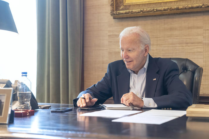 In this photo provided by the White House, President Joe Biden speaks with Democratic Sen. Bob Casey by telephone from the White House on Thursday.