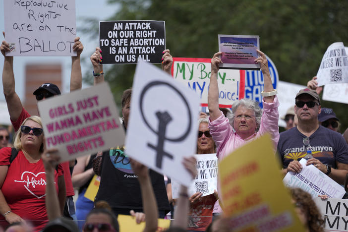 Abortion-rights activist rally at the Indiana Statehouse following U.S. Supreme Court's decision to overturn <em>Roe v. Wade</em>, June 25, 2022 in Indianapolis. State lawmakers convene Monday July 25 for a special session to debate banning abortion.