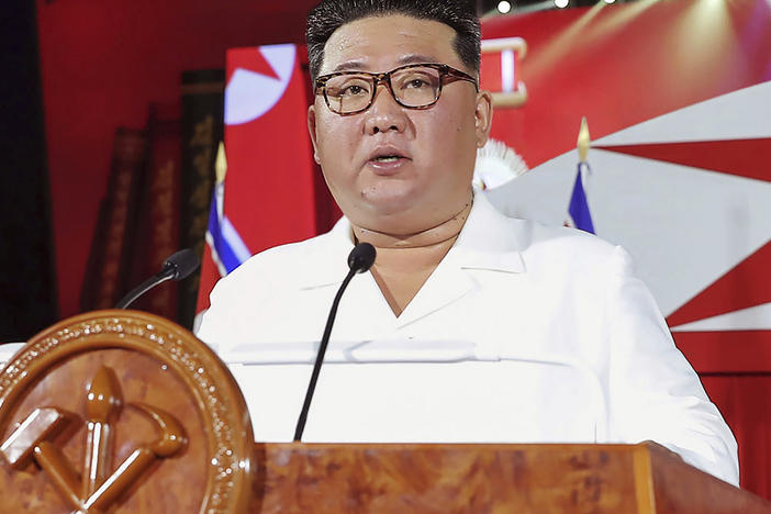 In this government provided photo, Kim Jong Un delivers a defiant speech during a ceremony to mark the 69th anniversary of the signing of the ceasefire armistice that ended the fighting in the Korean War.