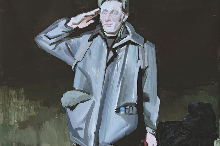 Lesia Khomenko, <em>Max in the Army</em>, 2022. Oil on canvas, 84.5 x 57.5 inches
