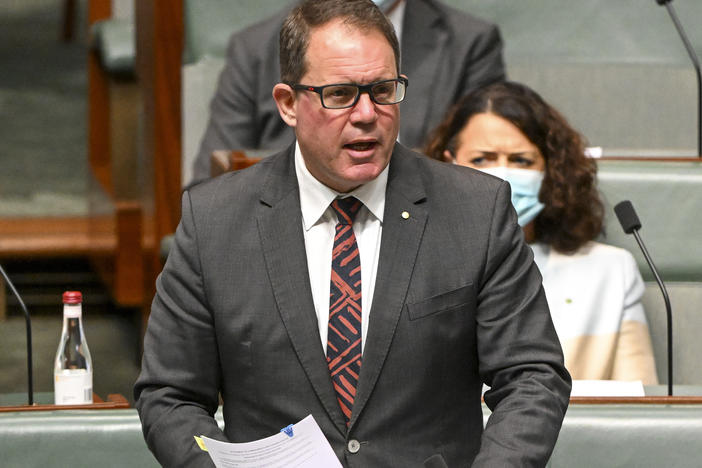 Labor member for Solomon, Luke Gosling introduces the Restoring Territory Rights Bill in the House of Representatives at Parliament House in Canberra, Australia, Monday, Aug. 1, 2022.