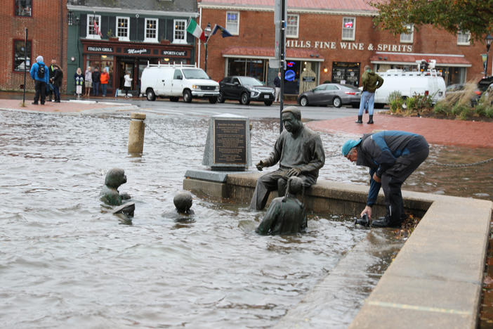 High tide flooding in downtown Annapolis, Md., in 2021. The number of days with high tide flooding is accelerating on the East and Gulf coasts.