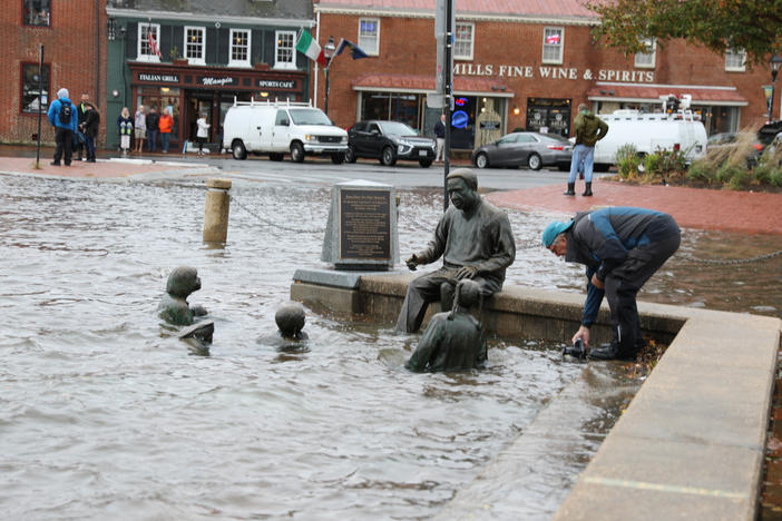 High tide flooding in downtown Annapolis, Md., in 2021. The number of days with high tide flooding is accelerating on the East and Gulf coasts.