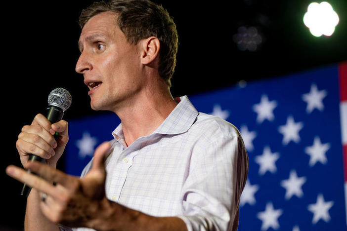 Blake Masters, a Republican candidate for the U.S. Senate in Arizona, speaks to supporters during a campaign event in Tucson.