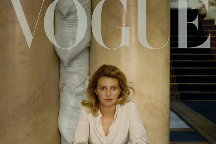 Ukrainian first lady Olena Zelenska on the front cover of <em>Vogue</em>, photographed by Annie Leibovitz. Entitled "Portrait of Bravery," the spread and accompanying interview paint Zelenska as a woman stepping up to the challenge of her many roles in this war.