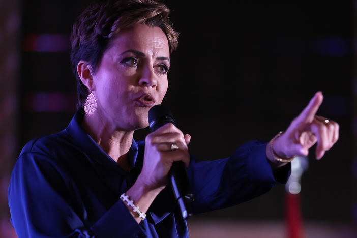 Arizona Republican candidate for governor Kari Lake speaks at an election-night gathering in Scottsdale, Ariz., on Tuesday.