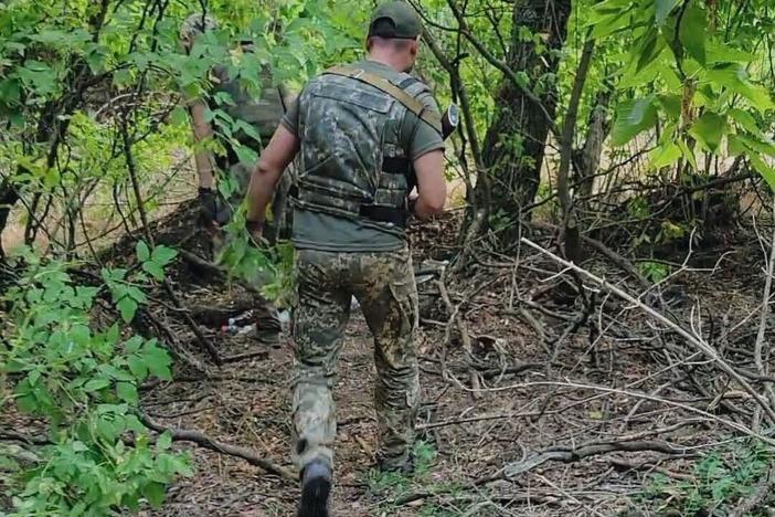 Ukrainian soldiers led NPR's team into the forest in the "gray zone" where they dug one of the defensive trenches used to stall Russia's advance.