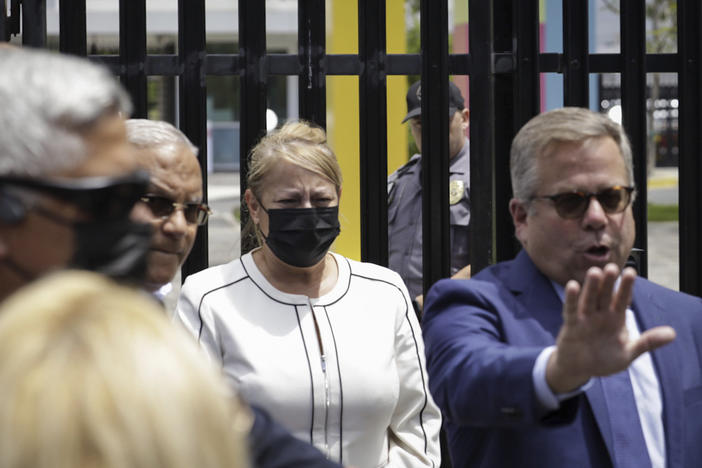 Puerto Rico's former Gov. Wanda Vázquez leaves a court after she was released on bail, in San Juan on Thursday.