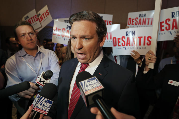 Ron DeSantis, seen speaking to reporters from Fox News in 2018 when he was running for governor of Florida, has been prominent in a recent trend of Republicans ignoring or actively avoiding mainstream press, particularly national outlets.