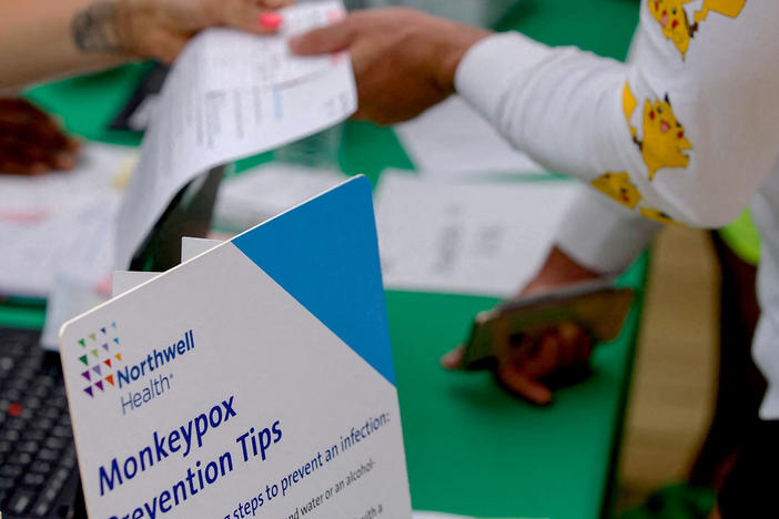 A person arrives for a monkeypox vaccination at a New York health care center.