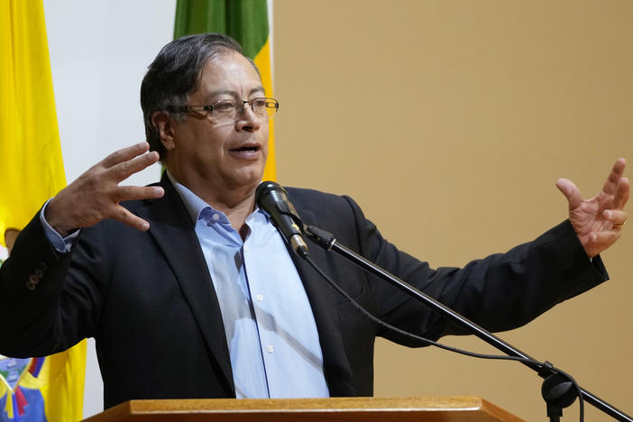 Colombia's President-elect Gustavo Petro speaks to students at Externado University in Bogota, Colombia, Tuesday, July 26, 2022.