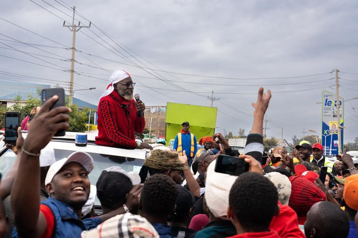 Kenyan presidential candidate George Wajackoyah on the campaign trail in Kenya on Aug. 5.