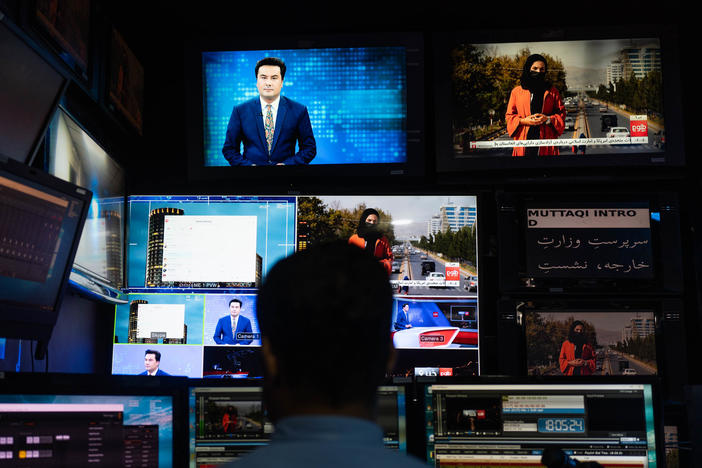 A man works on the evening broadcast from TOLOnews, Afghanistan's first 24/7 new channel.