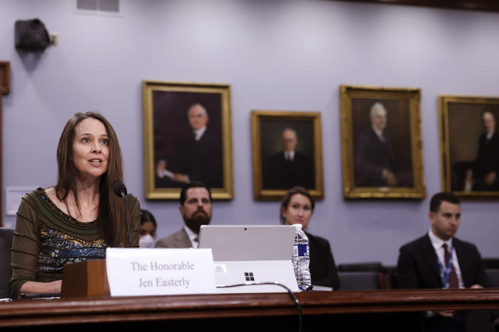 Cybersecurity and Infrastructure Security Agency (CISA) Director Jen Easterly testifies before a House Homeland Security Subcommittee, at the Rayburn House Office Building on April 28 in Washington, D.C.