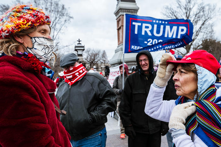 Counter-protesters are confronted by pro-Trump protesters in front of the U.S. Capitol on Jan. 6, 2021.