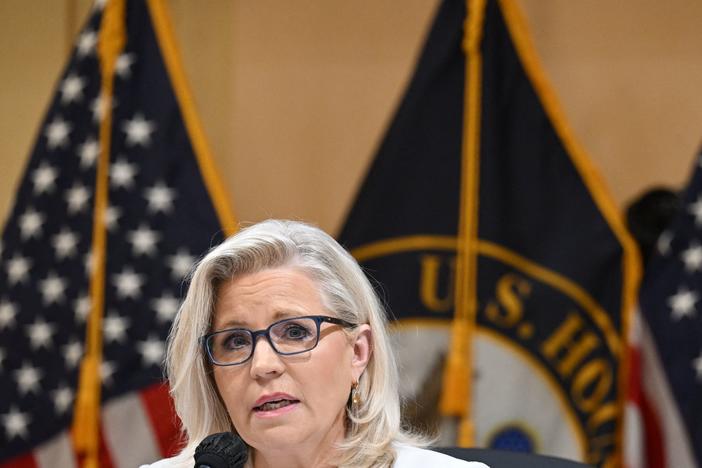 Republican Rep. Liz Cheney of Wyoming speaks at a hearing held by the House Jan. 6 committee. Cheney, who serves as vice chair of the committee, is facing a likely defeat in Tuesday's GOP primary in Wyoming.