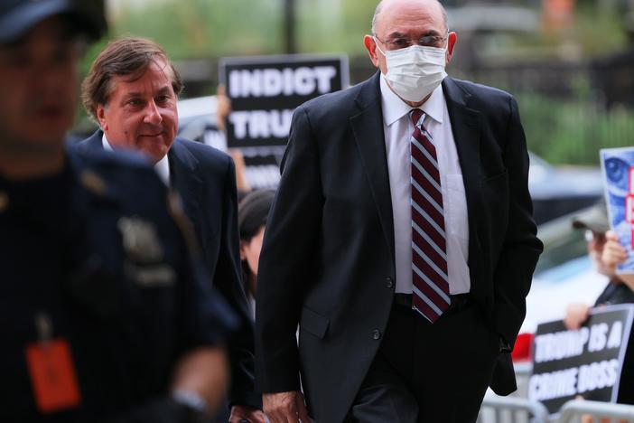 Former Trump Organization chief financial officer Allen Weisselberg arrives for a hearing on his criminal case at Manhattan Criminal Court on Aug. 12 in New York City. The Manhattan District Attorney's office is charging Weisselberg and the Trump Organization with tax fraud after being accused of paying employees "off the books" in order to pay less taxes. Weisselberg has pleaded not guilty.