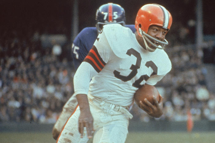 This is an undated photo of Cleveland Browns running back Jim Brown. Brown was an All-American at Syracuse in 1956 and NFL Rookie of Year in 1957. He also led the NFL in rushing 8 times, 8-time All-Pro in 1957 to 1961 and 1963 to 1965, 3-time MVP in 1958,1963 and 1965 with Cleveland, ran for 12,312 yards and scored 126 touchdowns in just 9 seasons.