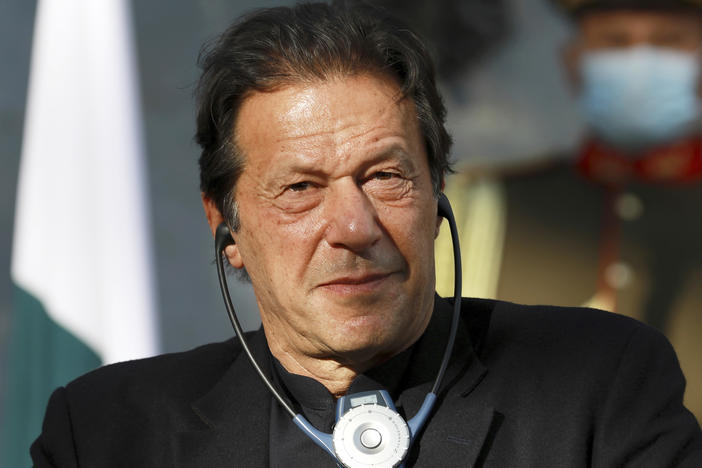 Pakistan's Imran Khan speaks during a joint news conference with Afghan President Ashraf Ghani at in Kabul, Afghanistan, Thursday, Nov. 19, 2020.