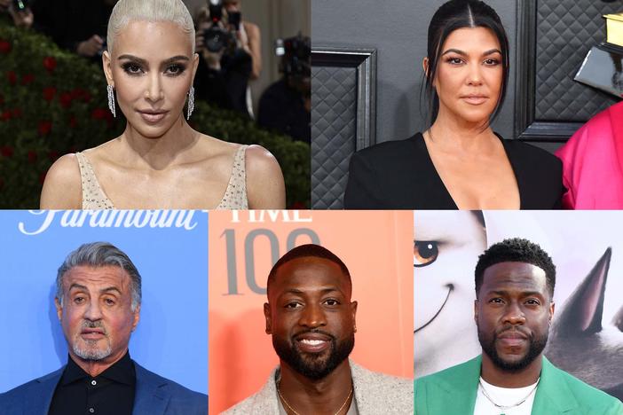 Kim Kardashian, Kourtney Kardashian, Sylvester Stallone, Dwayne Wade, and Kevin Hart