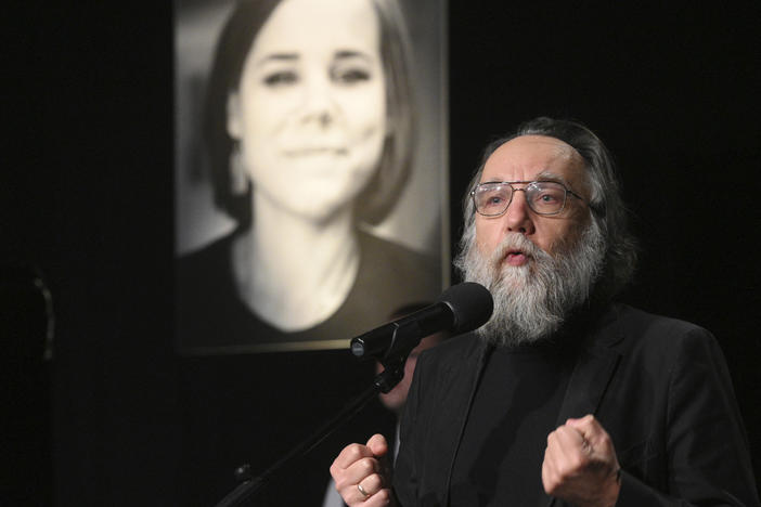 Alexander Dugin attends a farewell ceremony of his daughter Daria Dugina, who was killed in a car bomb explosion in Moscow on August 23.