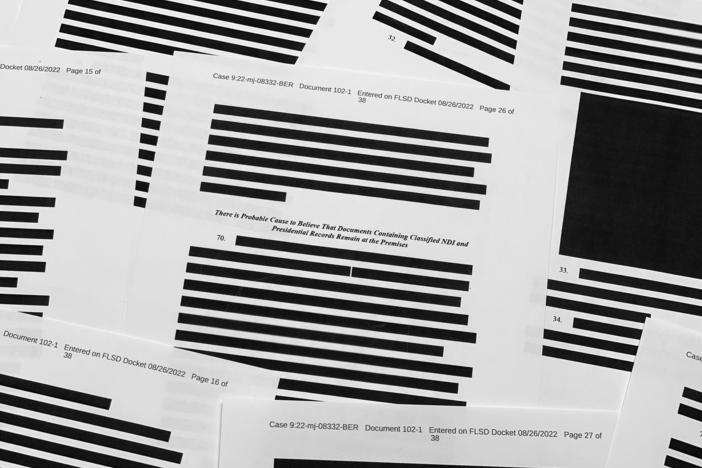 Pages from the affidavit by the FBI in support of obtaining a search warrant for former President Donald Trump's Mar-a-Lago estate.